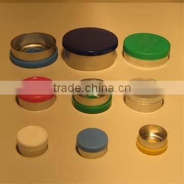 Flip-off cap of aluminium and plastic for glass infusion bottle