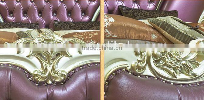 European Style King Size Bed, Elegant Purple Wood Carving Bed, Royal Bedroom Furniture Set (BF01-ML027)