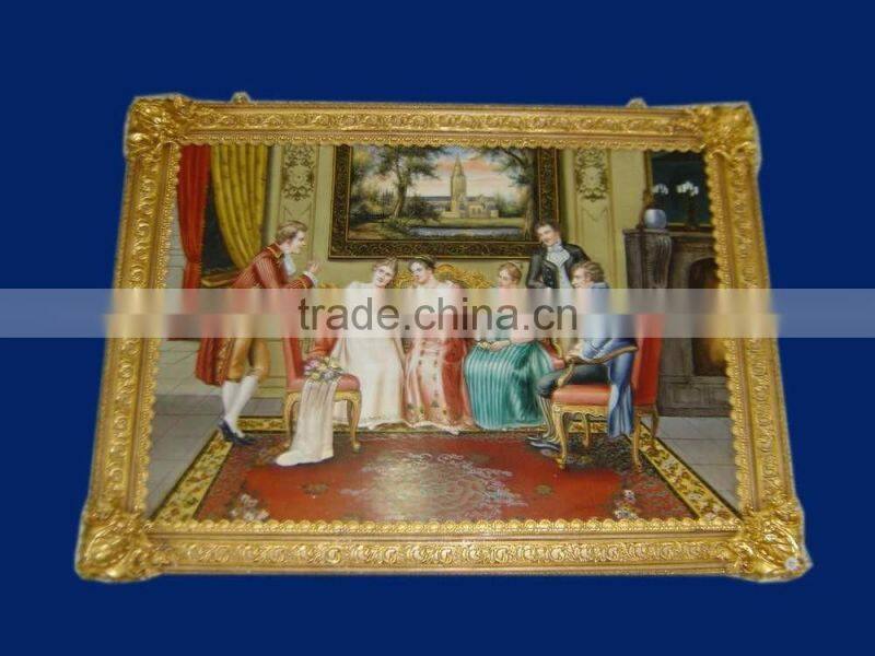 European Luxury Gilt Bronze Framed With Handmade Ceramic Decorative Oil Art Painting