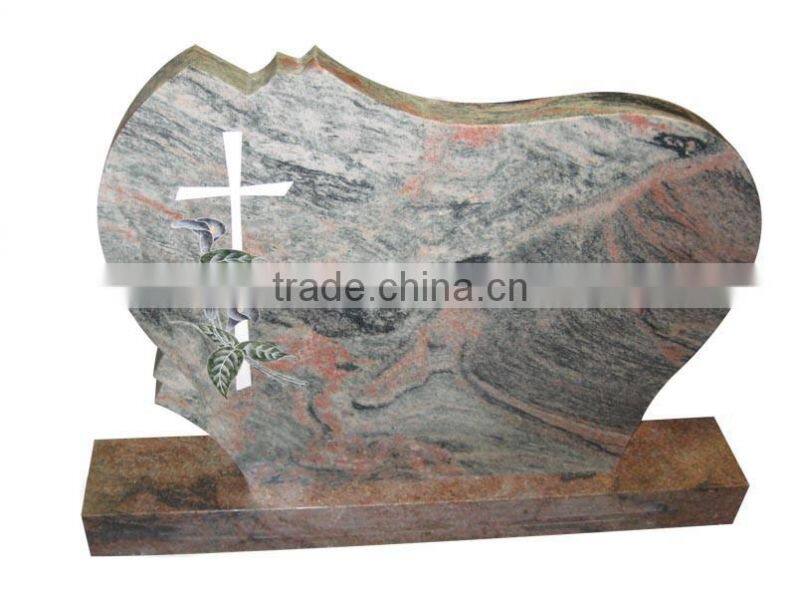 Pink granite heart shaped cemetery headstones
