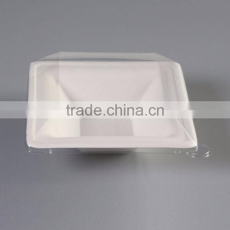 Compostable disposable sugarcane Square salad bowl with PET lids
