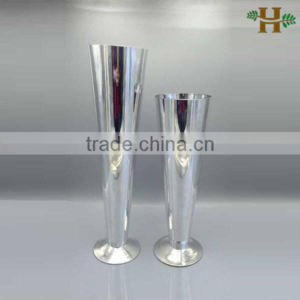 handblown tall silver trumpet glass vases