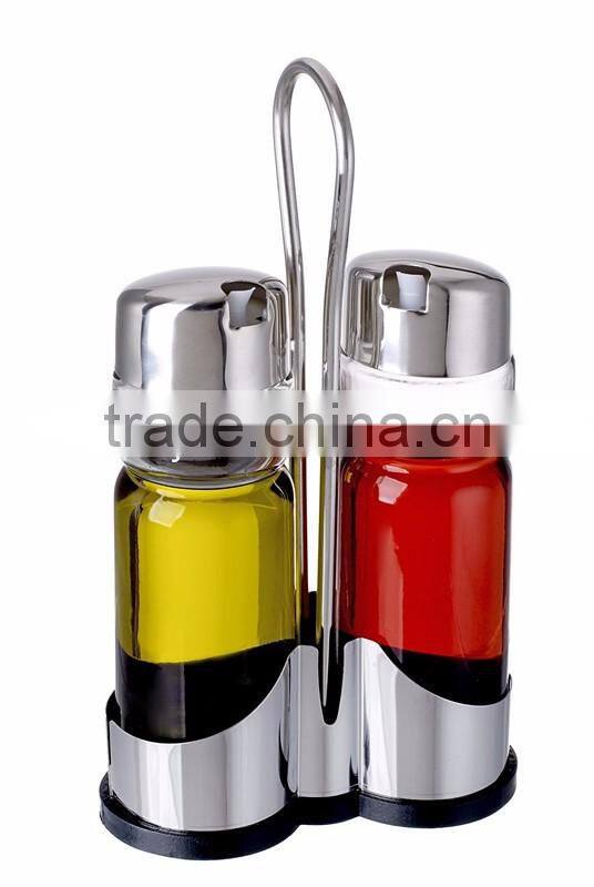 Stainless Steel Condiment Holders Glass Bottle Vinegar Oil Glass Cruet set