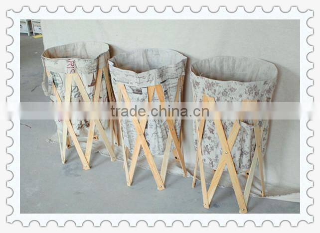 High quality round home foldable laundry storage basket with wood