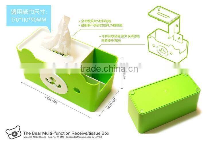 CY059 Multi-functional 4 colors Tissue Box Cute Bear Paper Holder With Storage Grid
