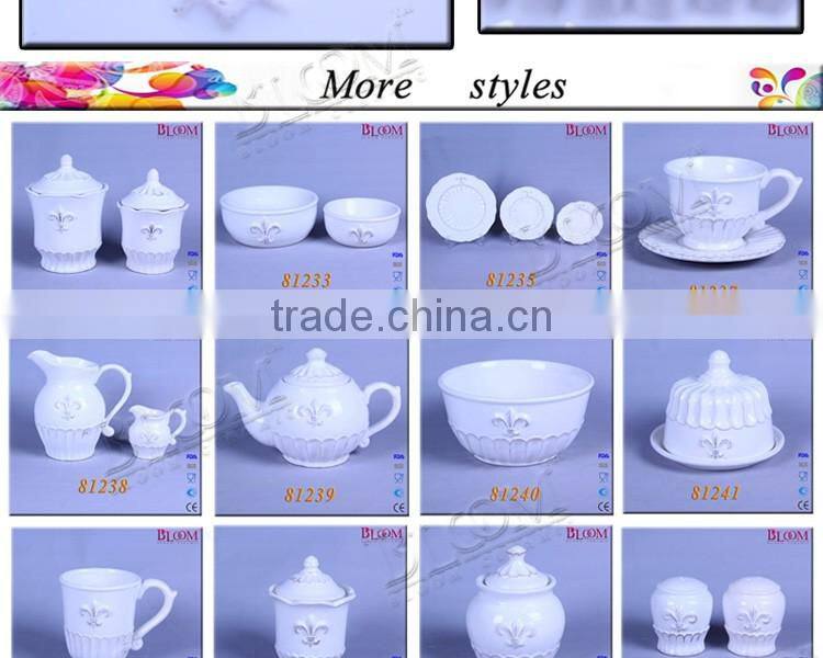 Flower shape white glaze ceramic coffee creamer container