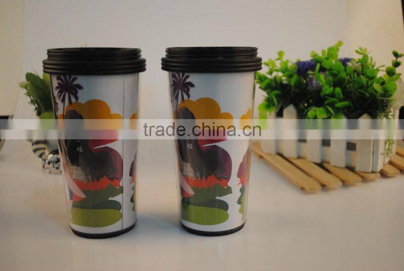 450ml BPA free PP plastic cup white coffee mug with lid