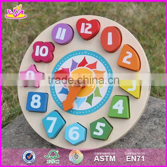 2017 New design children educational numbers toy wooden clock puzzle W14K005