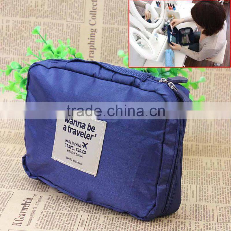 Navy blue quality 210D ripstop polyester Storage Case Package Cosmetic Pouch Makeup Bag