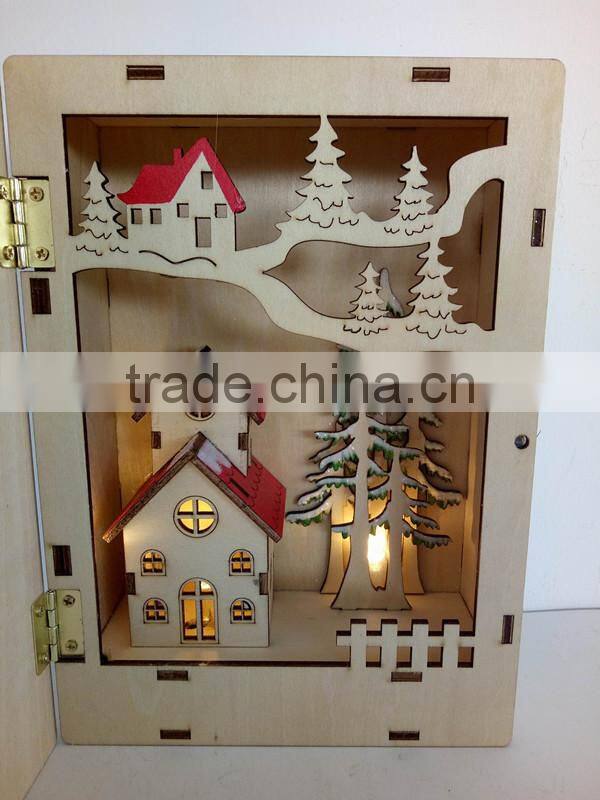 Christmas Laser Wooden Engraving Book LED Box Gift