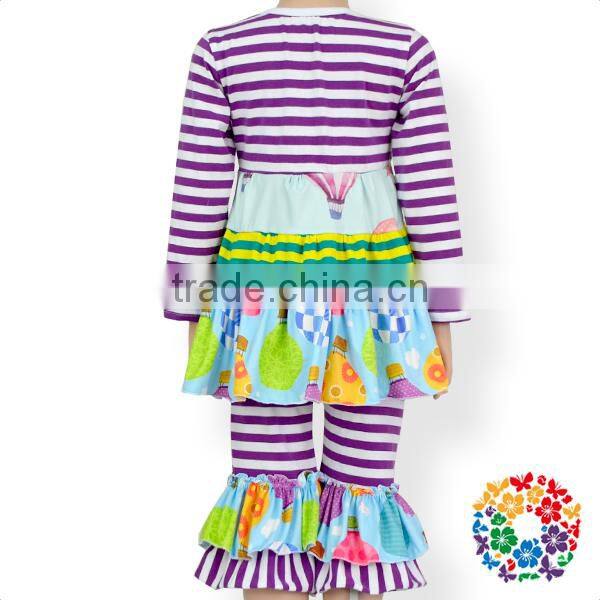 Organ Kids Wholesale Winter Clothes Pumpkin Girls Ruffle Outfits Cotton Stripe Baby Girl Clothing Set