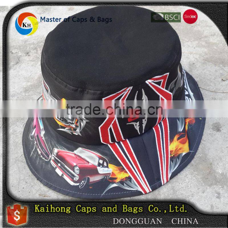 fashion bucket hat with heat transfer printed and string