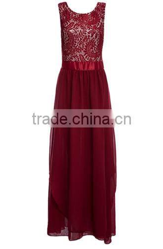 2016 Vintage Black Red Lady Elegant Sleeveless Summer Lace Patchwork Party Club Dress Round Neck Long Dress Party Dress