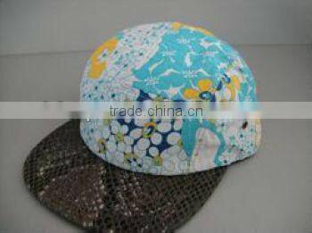 Custom blank snakeskin leather brim floral print pattern 5 panel hat