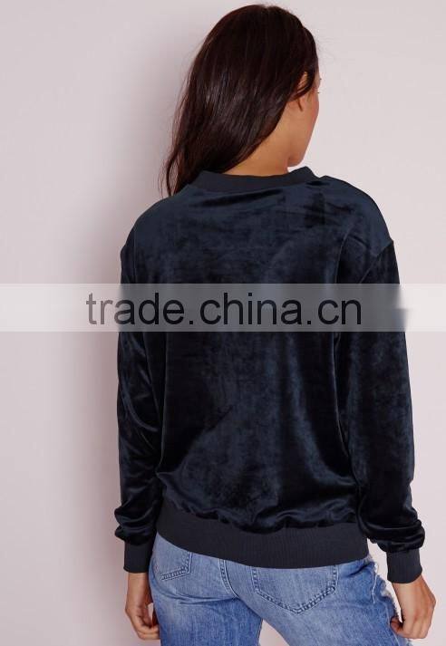 wholesale 100% polyester soft touch navy cheap bulk women velour sweatshirt