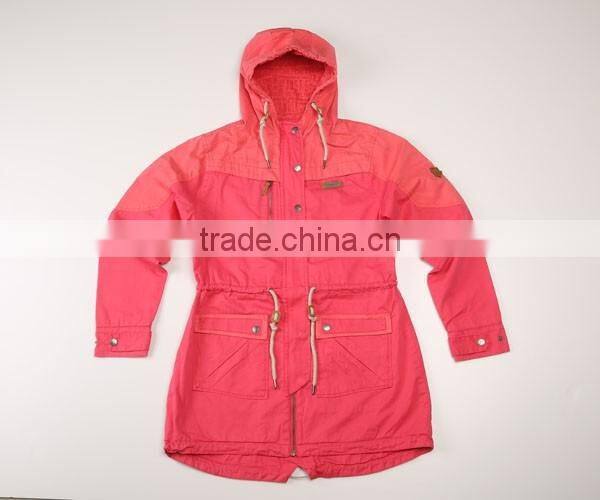 women wind-proof jackets 100%cotton long style stock clothing, stocklots garments