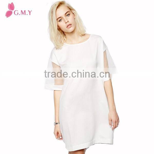 Wholesale white chiffon dress Cream Lace sheer sleeve Mini Dress