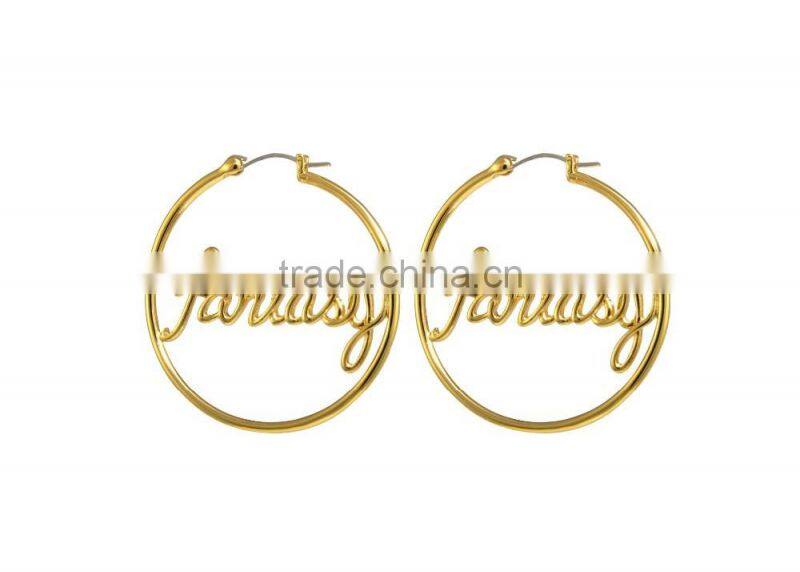 Artificial Gold Plated Hoop Earrings With Written FANTACY