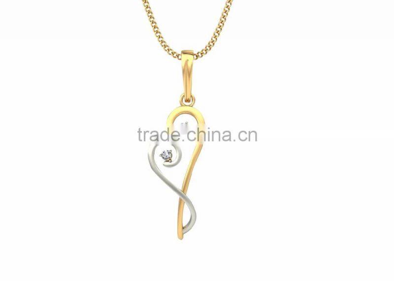 Two Tone Plated Designer Small CZ Studded Heart Pendant