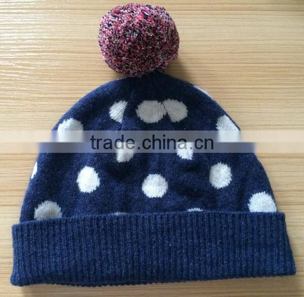 Latest new design jacquard pattern pom pom knit beanie