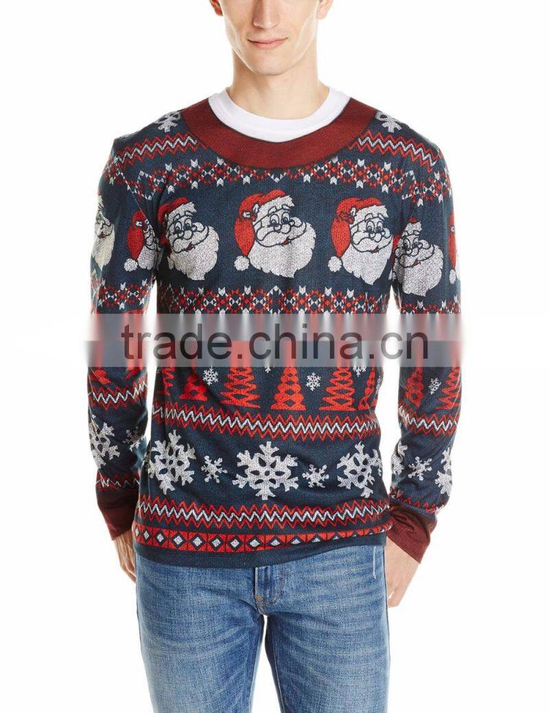 Men Blue Sweater Striped Christmas Theme Pattern Christmas Sweater Wholesaler