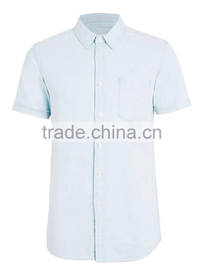 White Denim Short Sleeve Casual Shirt