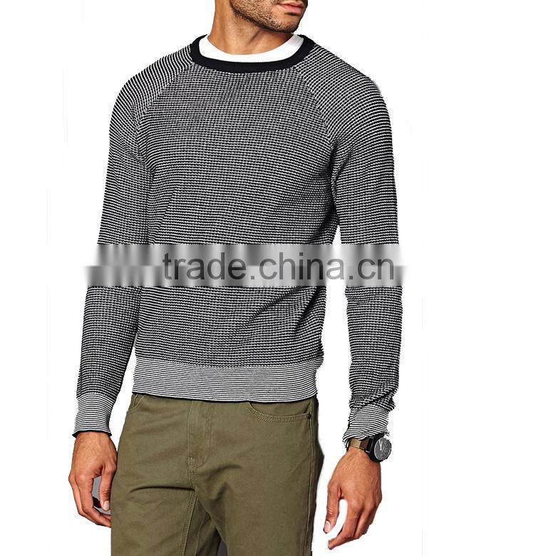 raglan long sleeve rib knit black neckline cotton sweater mens striped pullover