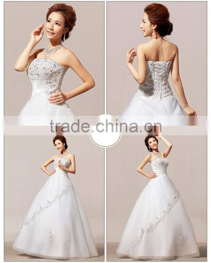 Newest Style Satin And Tulle Appliqued Elegant Ball Gown Simple Wedding Bridal dress