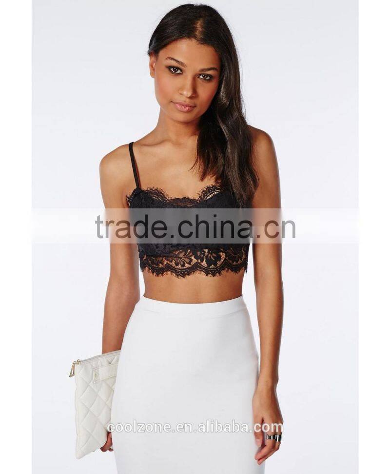 Delicate eyelash zip back lace bralet women lace top
