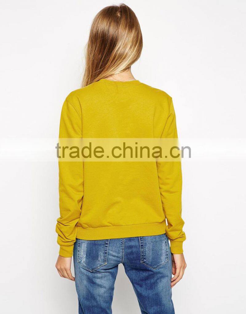 100% Cotton regular fit loop back ribbed trims crewneck sweatshirt wholesale easy women sweatshirt