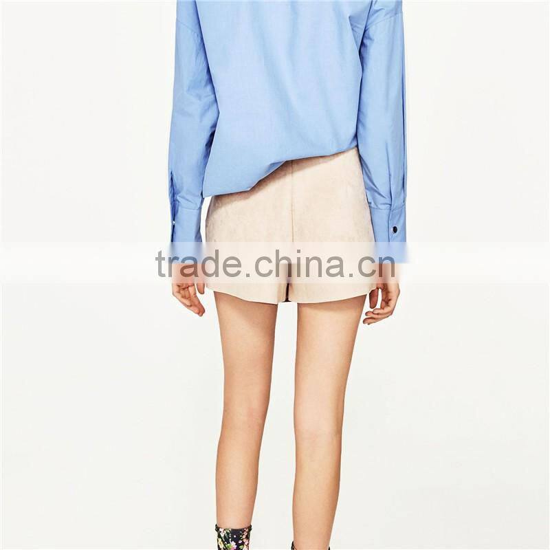 2017 summer the newest Side zip fastening Faux suede shorts with front cape