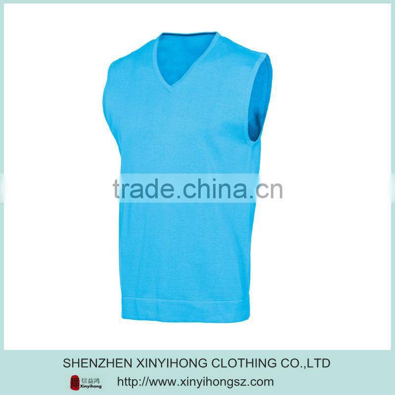 Fashion Design Light Blue V Collar Cotton Lycra Fitted Fall Knitwear