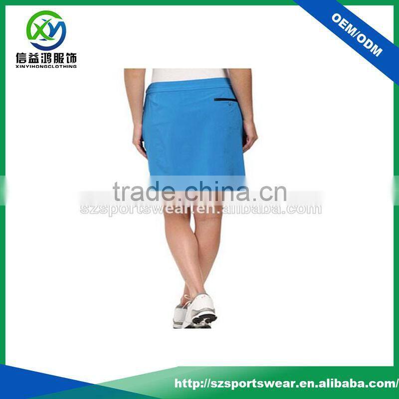 2016 newest design polyester fabric front pocket pure color golf skirt