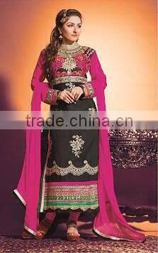 Balck color with zari rich embroidery work all over heavy Designer Semi Stitch Salwar Kameez