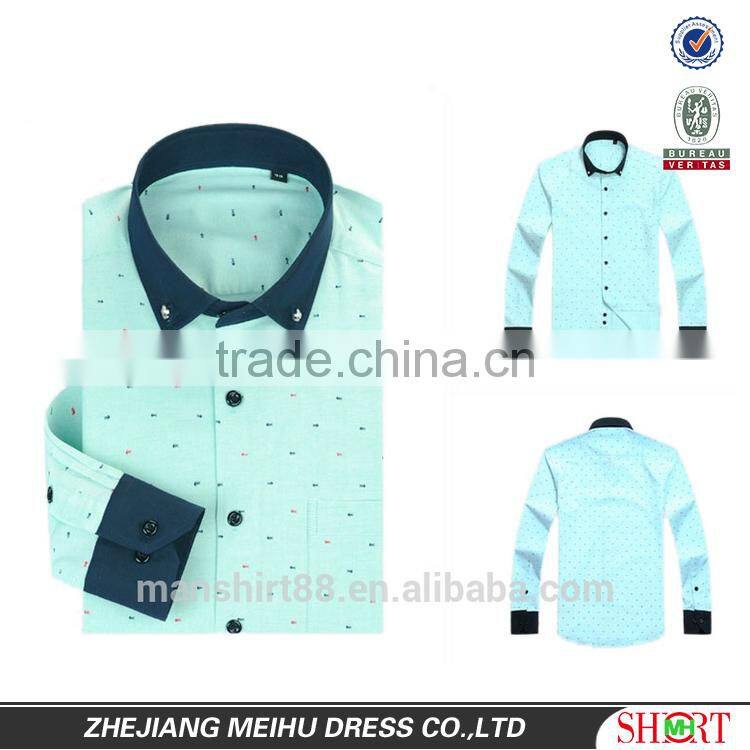 mens long sleeve contrast color printed oxford casual shirt