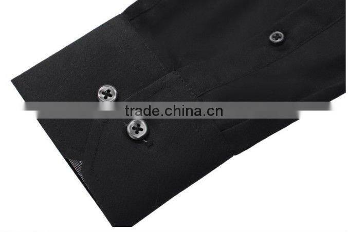The latest 100% cotton slim fit black dress shirt for men with peaked collar