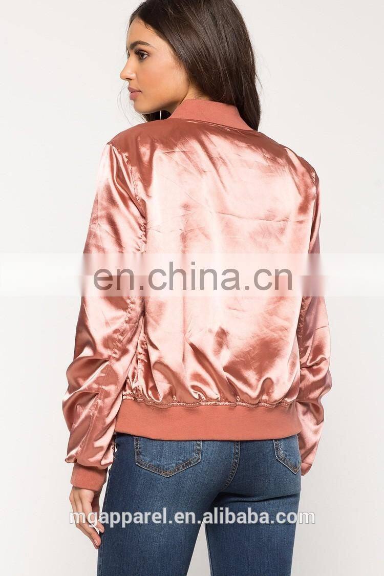 China clothing manufacturer custom plain Satin Bomber Jacket wholesale