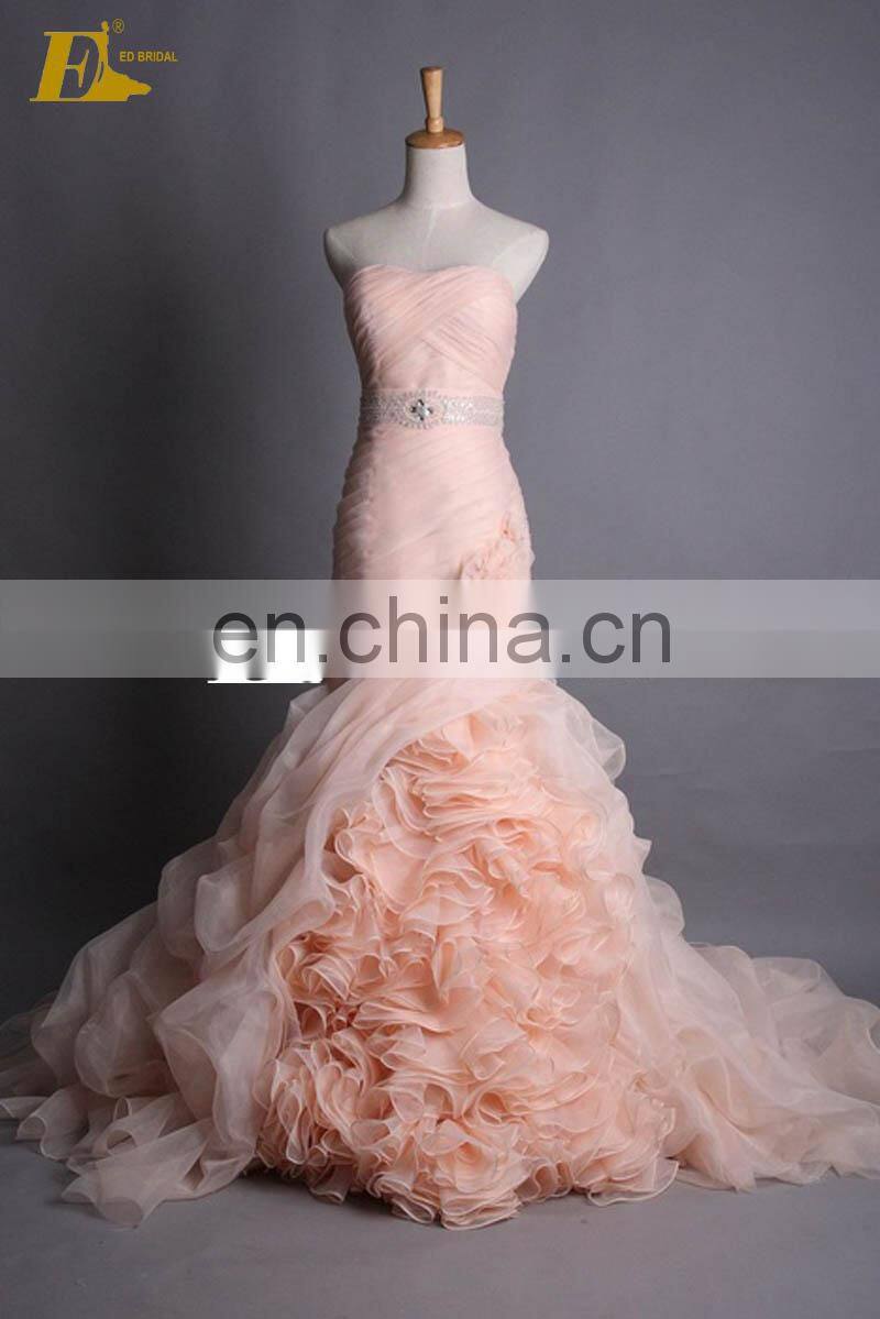 Sexy Real Sample Sleeveless Heavy Ruffles Beads Sheath Organza Evening Dress