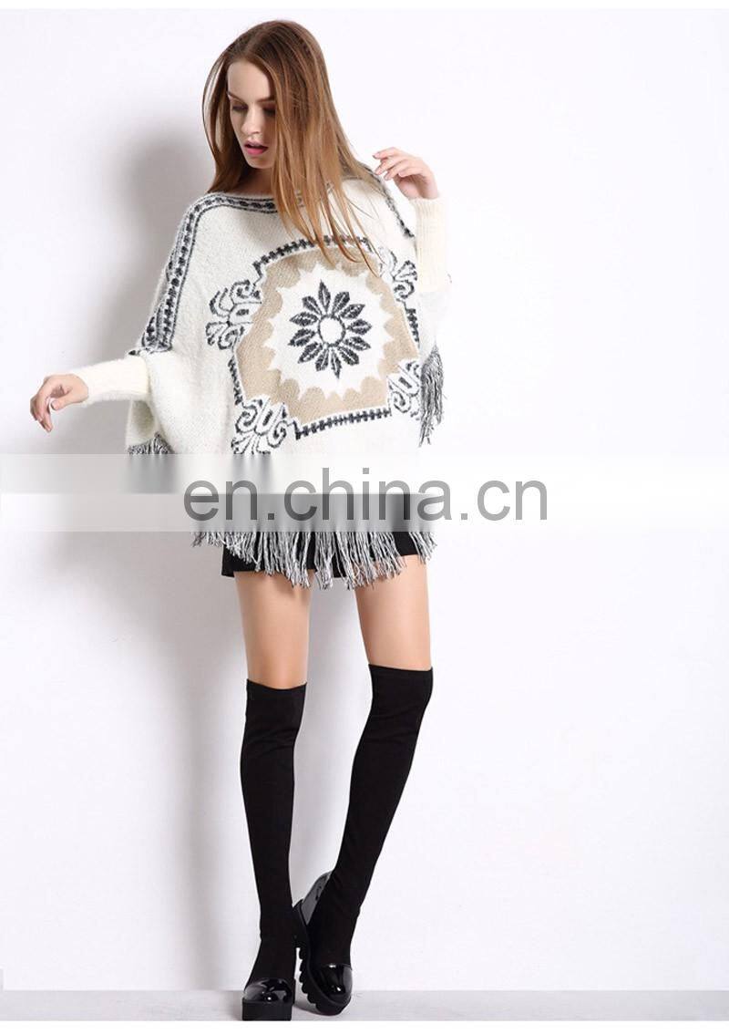 2016 Autumn latest fancy tops wool sweater design for girls cashmere poncho