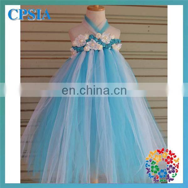Blue Flower children girl dress Fashion kids girls boutique two layers dress factory price baby girls tutu dresses