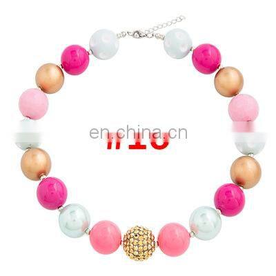 Valentine'sDay Baby Girl Necklace Kids Pink Chunky Bubblegum Beads Necklace Love Hear Pendants 35Styles
