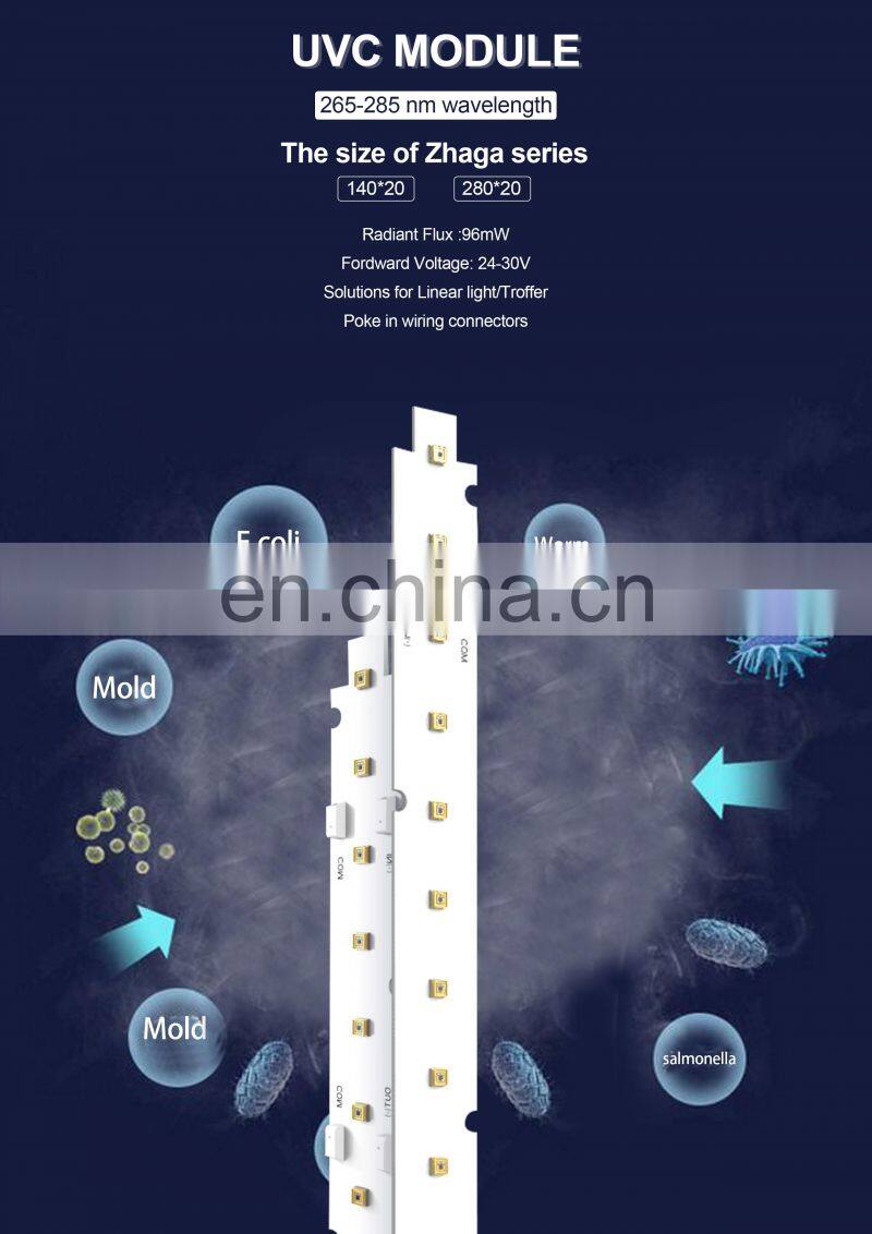 DC12/24V  140*20mm uvc led module lighting for IP20 indoor  sterilization