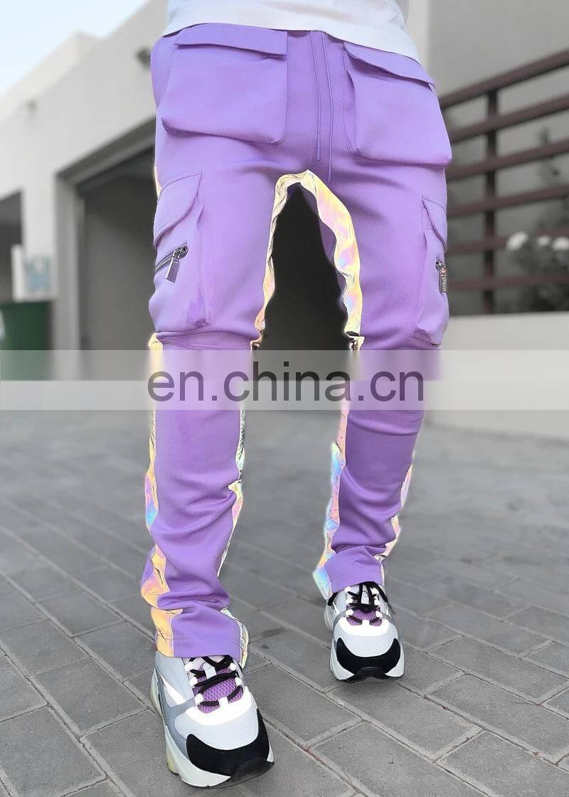 New foreign trade night running reflective strip men's casual pants men's trendy brand hip-hop reflective feet men's pants
