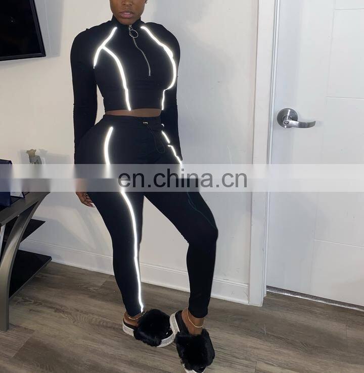 Manufacturer wholesale women's suit sexy solid color tight-fitting casual long-sleeved two-piece large size custom LOGO