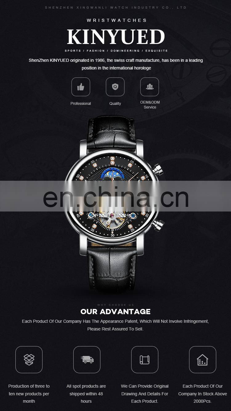 KINYUED J025 Automatic Watches Men Luxury Brand 2018 Mechanical Skeleton Watch Mens Moon Phase Calendar Sport Male Clock add Gif