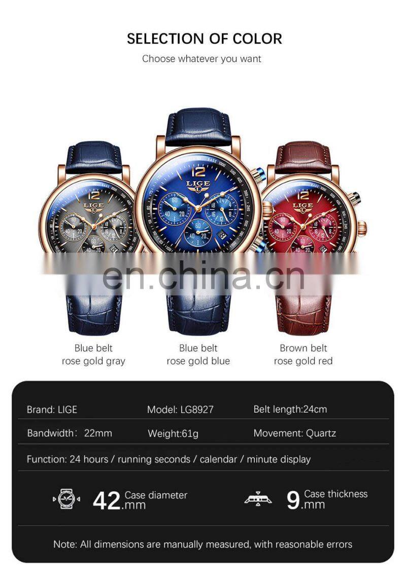 LIGE 8927 Quartz Watch For Men Top Brand Luxury Leather Waterproof C Top Brand Luxury Leather Waterproof Clock Sports watch men
