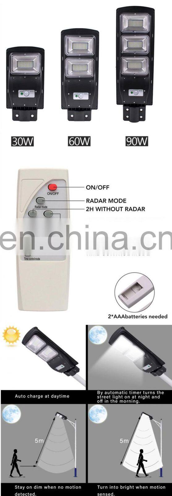 60W 90W 120W 200W 300W Integrated All In One Solar LED Street Light LED Yard Light