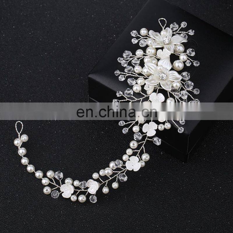 Flower Headwear Wedding Headband for Bride Crystal Pearls Women Tiara Bridal Headpieces Hair Jewelry Accessories