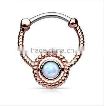 faux opal flax 316L surgical steel septum clicker nose piercing Body Jewelry