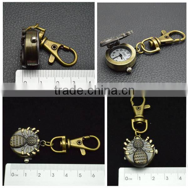 spider key chain wrist watch with metal bronzed chain spider pocket watch